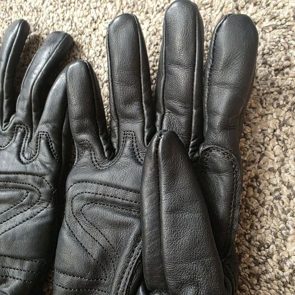 Womens Leather Black Motorcycle Riding Gloves Size Medium Flame Design